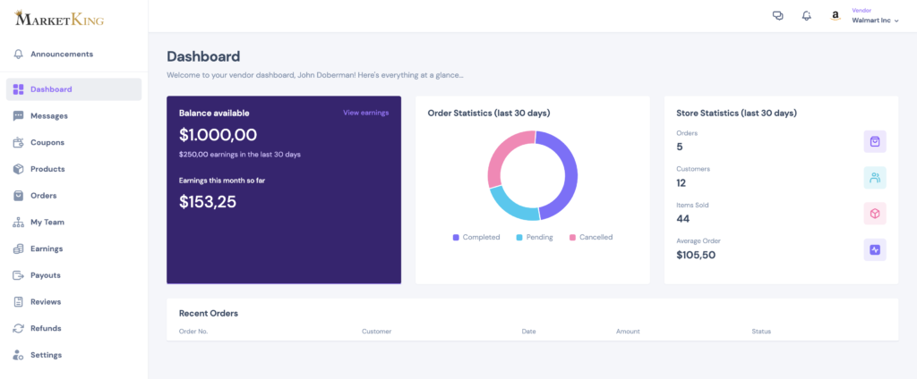 Vendor Dashboard - MarketKing