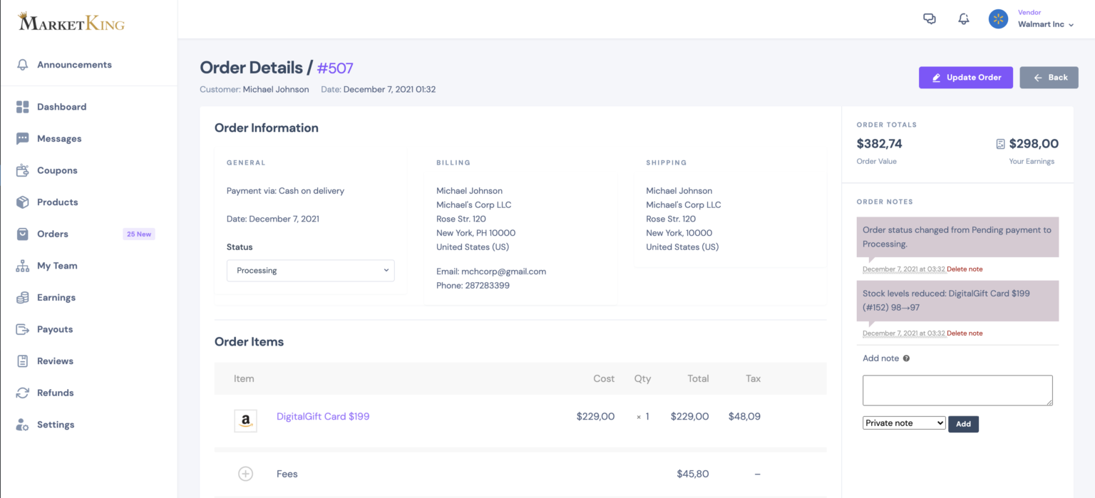 Vendor Dashboard - MarketKing